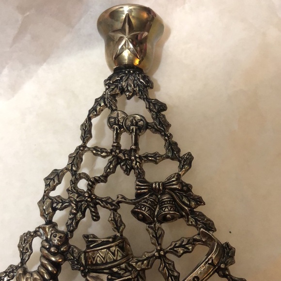 Vintage Silver Plate Christmas Tree Candle Holder Ornaments/Presents 10”x6.5” - Picture 5 of 10